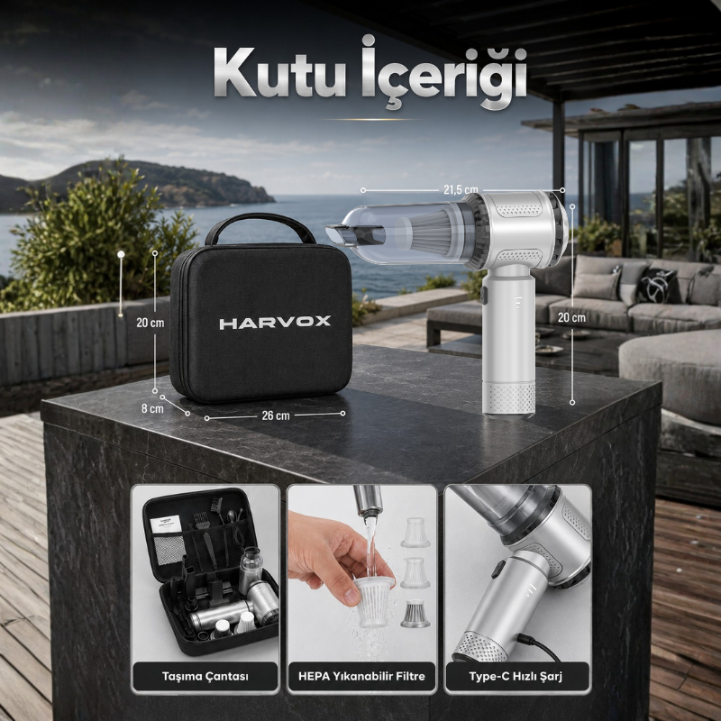 Harvox Araç İçi Süpürgesi HXVC-008 (Gümüş - Gri)