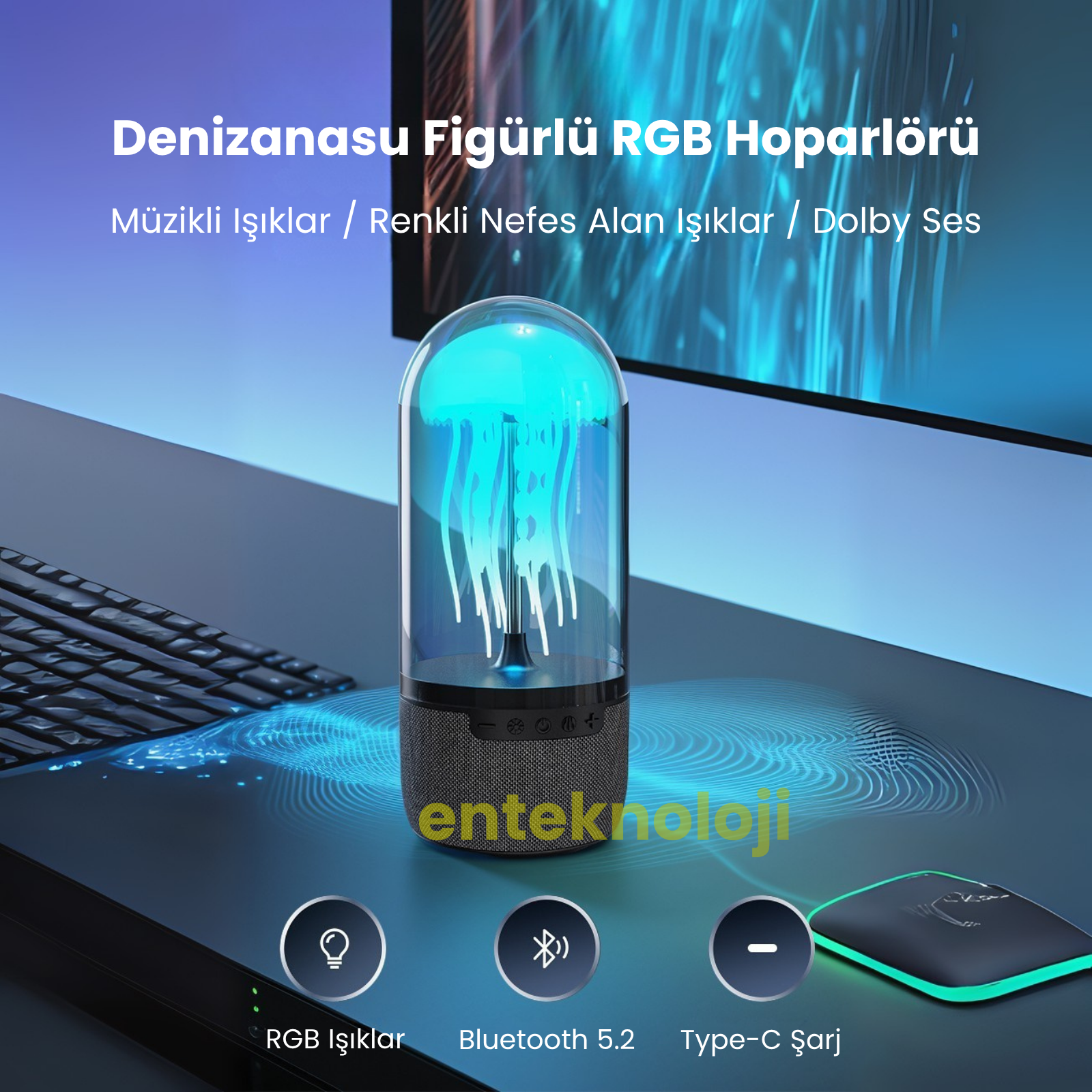 Denizanası Figürlü RGB Hoparlör