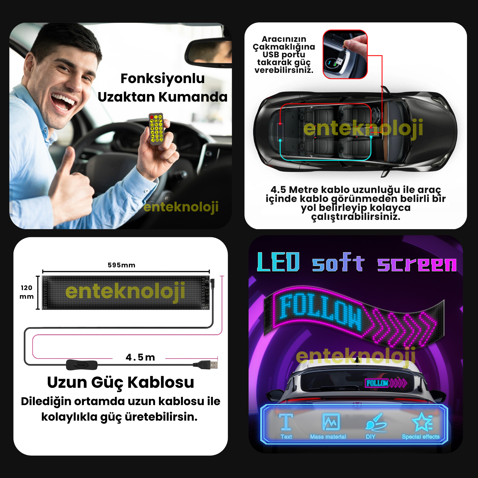 Kişiselleştirilebilir Matrix Car LED Ekran (60x12cm)