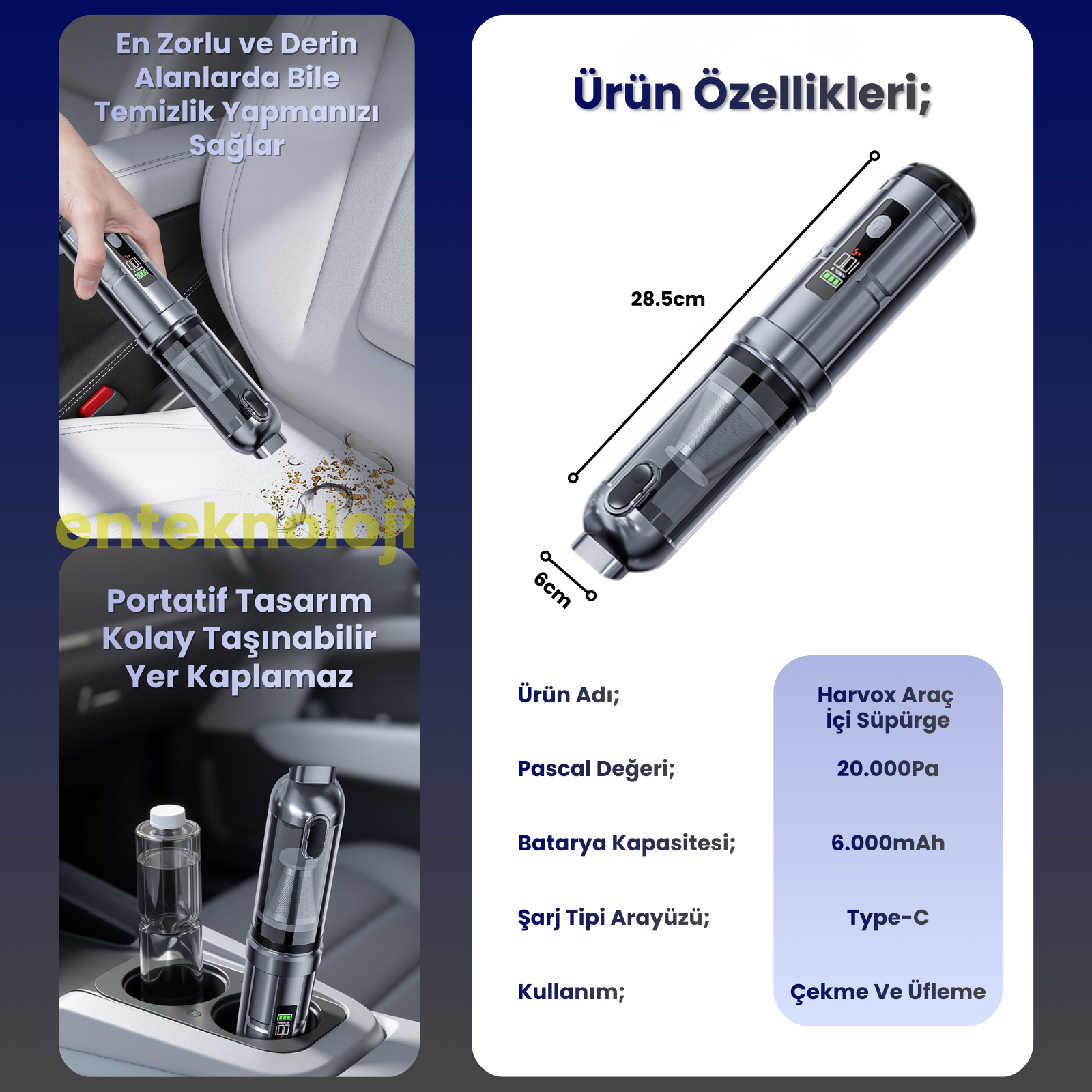 Harvox Araç İçi Süpürgesi ST6699A+ ( Gri - Siyah)