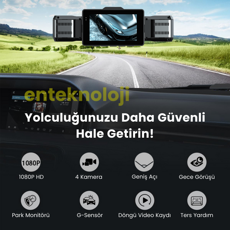 Araç İçi Hd Kamera 4 Kameralı (Arka Görüş Kamerası Hediye)