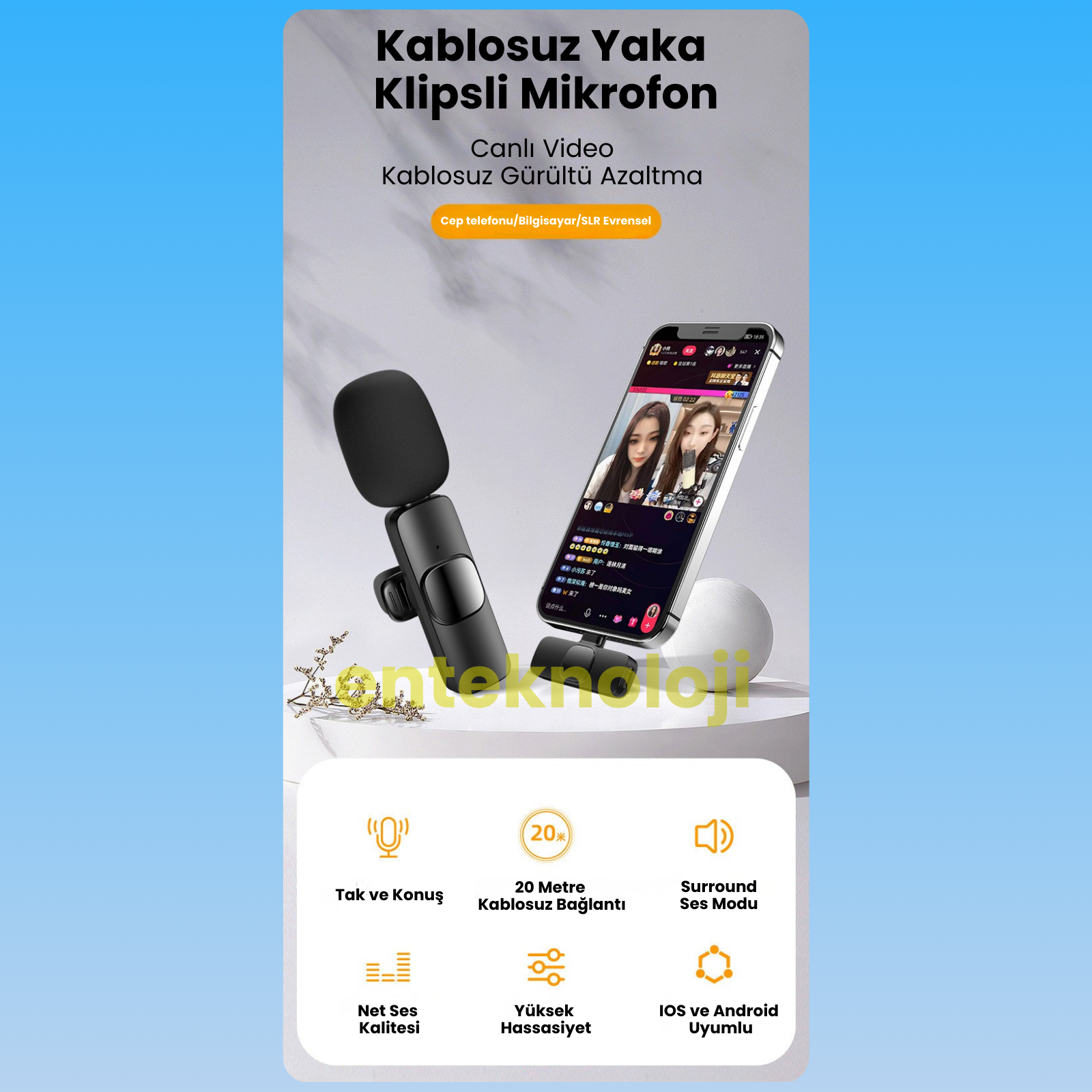 Kablosuz Yaka Mikrofonu Wireless Şarj Kutulu K9