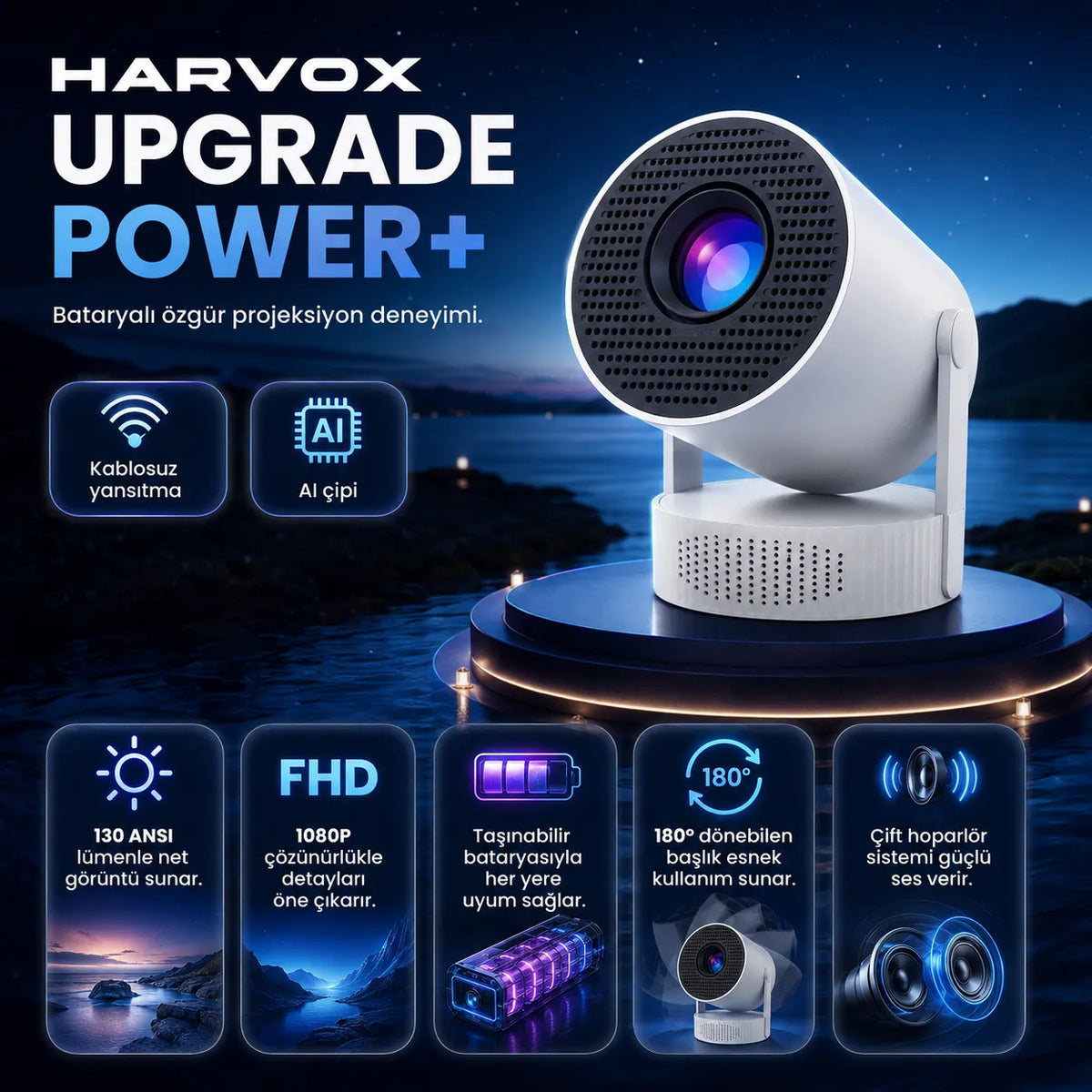 Harvox Bataryalı Upgrade Power+ Projeksiyon Cihazı