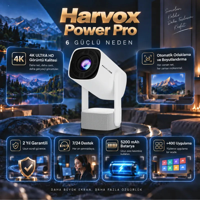 Harvox Power Pro+ Taşınabilir Powerbankli Projeksiyon Cihazı